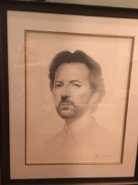 Signed Gary Saderup Eric Clapton B&W Charcoal 