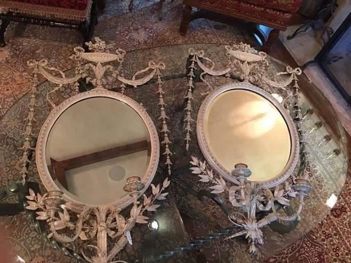 Fabulous pair of antique French Girandole Mirrors.  