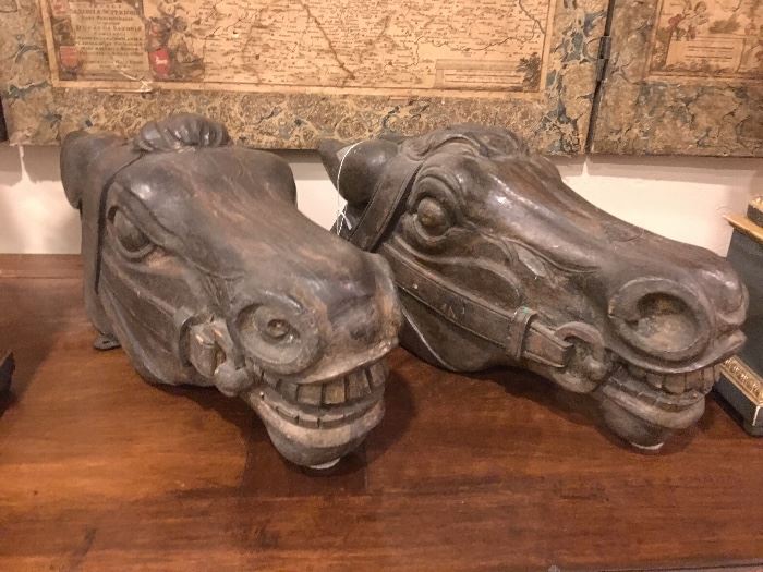 Pair of antique Asian horse heads...