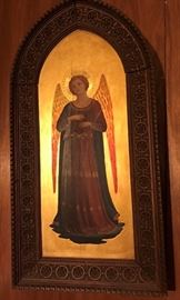 Vintage "Angel-Martyr "painting on Tin/Metal in  an ornate frame. Age unknown, but looks to be circa 1700's - to early 1800's.