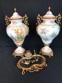 Bronze ormolu fitted urns