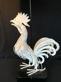 "Tole" painted metal rooster lamp