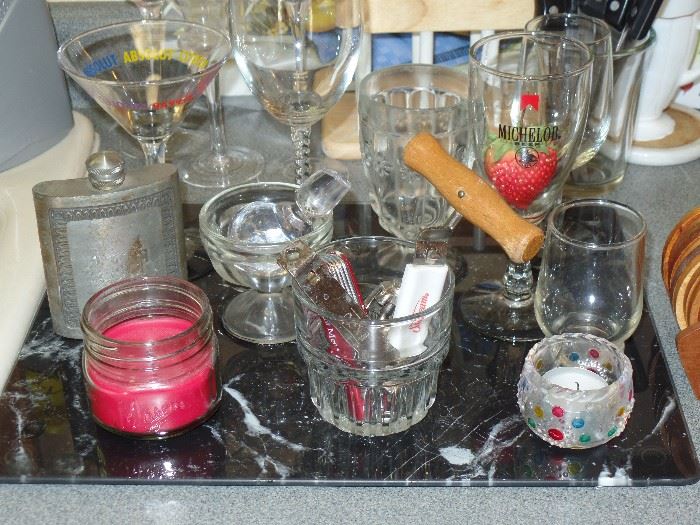 Flask, candles, stemware-bareware