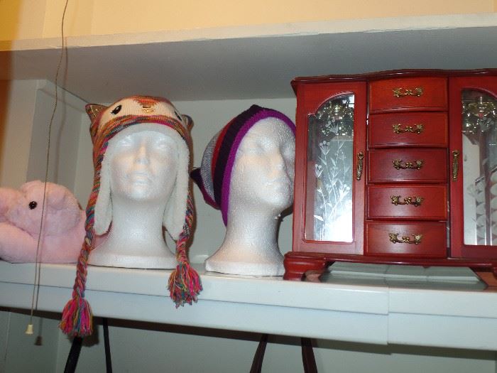Jewelry box and Styrofoam wig/hat holders