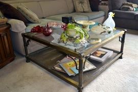 Vintage Beveled Glass Top Brass Coffee Table