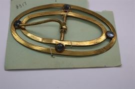 Belt buckle - 1920s, oval, four faceted blue stones