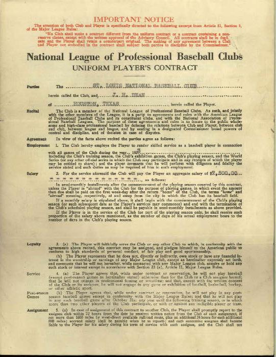 We will be offering Dizzy Dean's Contract with the St. Louis National Baseball Club from 1933.
