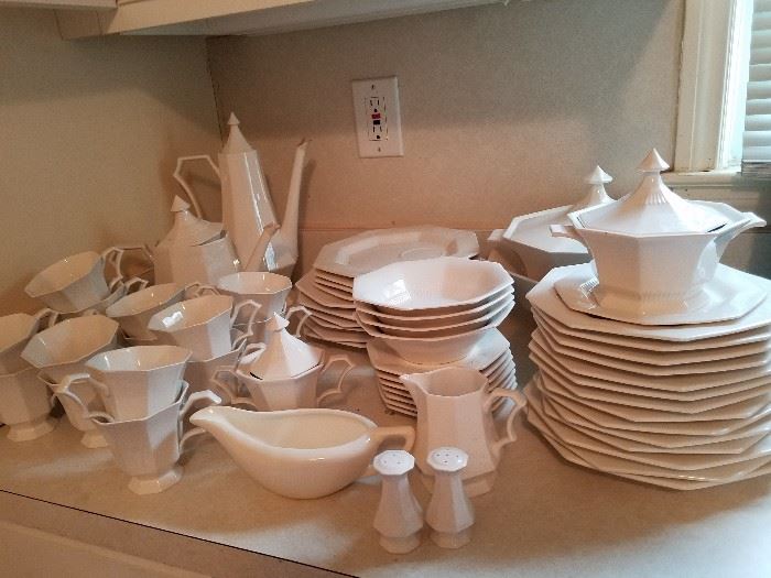 Full set of vintage white china