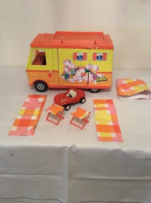 1970's Barbie RV and beach set up with Tonka Dune Buggy.