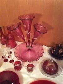 Rare 1800's Cranberry glass flower vase