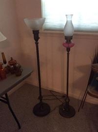 Nice floor lamps, one has hobnail glass