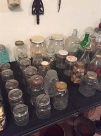 assortment of old and vintage jars