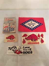 Very old Aransas and Razorback window decals and bumper sticker
