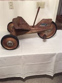 Very cool looking, Vintage metal stick steering tricycle 