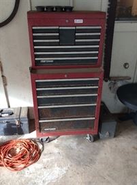 Sears Craftsman stackable tool box with some tools in it
