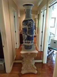 If you like 'em big, this here vase is for you! Four feet of classic Chinese blue & white porcelain vase, on a pedestal built like a Mac truck.