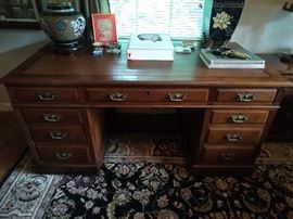 Wonderful antique English mahogany desk, with leather top, by Hobbsson, London - that's England, not KY.