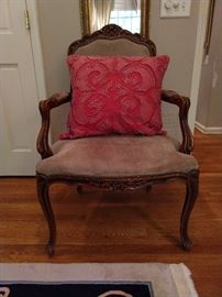 Nice French bergere armchair, with suede upholstery.