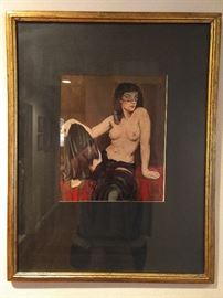 This may be an ancestral portrait, but it's a bit different from your run-of-the mill Chinese versions... 1925 Print, Signed *Halbakt einer sitzenden Orientalin*, by Walter Louis Emile Sauer, 1889 - 1927.