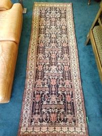 Vintage Persian Malayer hand woven runner, 100% wool face, measures 3- 4" x 10'.