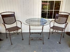 Perfect ice cream wrought iron set, with beveled glass top.