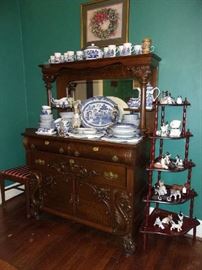 Dark oak Tudor Revival style Sideboard with Mirror Gallery
