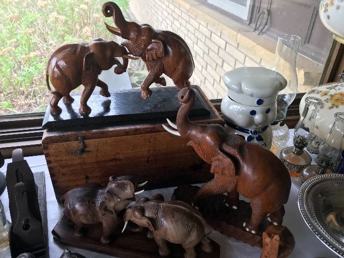 Wood carved Figural elephants