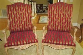 Pair French chairs by Fairfield Chair Co.;  They are 26" wide, 21.5" deep, and 46" back height.  