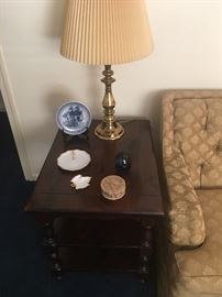 Living room end table with accessories including Royal Copenhagen