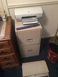 Metal file cabinet and HP printer