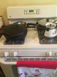 GE stove, cast iron cookware, Revere ware and Corning Ware