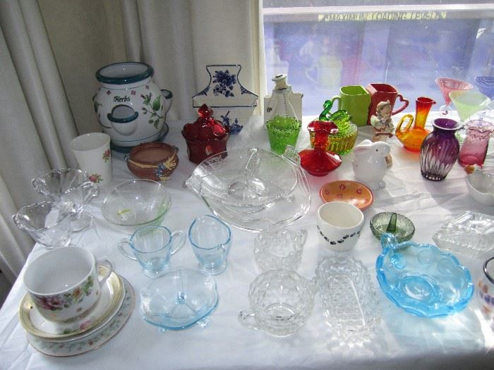 Depression glass, Delft pottery, American Fostoria, Amberina rainbow glass