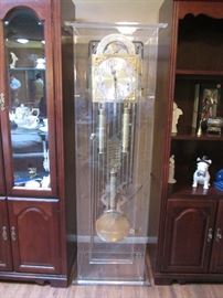 Grandfather Clock in Lucite/Plexi Case - vintage and very unusual. German Mechanism, 9 Pipes. In working condition