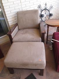 Chair/Ottoman, Mission Style, beige upholstery