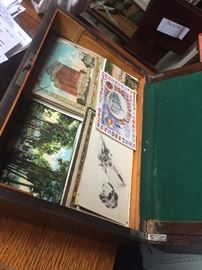 OLD POST CARDS AND OLD ANTIQUE BOX