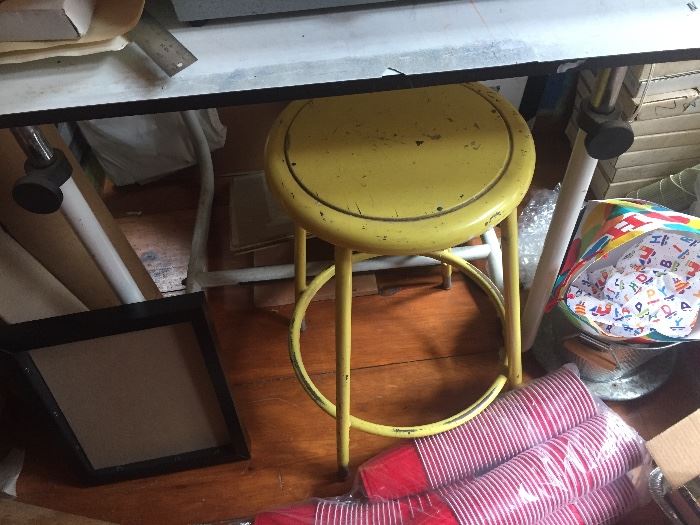 TABLE AND YELLOW STOOL