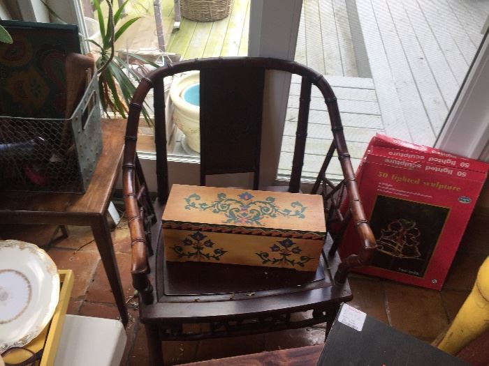 great chinese chair and folk art box