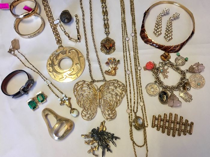 Hattie Carnegie, Trifari, Napier, Goldette, Swarovski, Sterling Lucite Bracelet with Marcasites, Gold Filled Jewels 