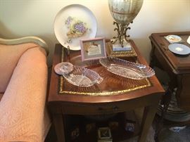 Decor on end table along with matching lamp