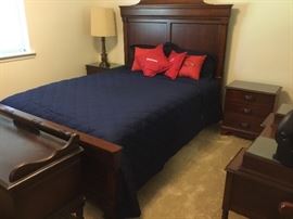 Bedroom - bed with high headboard, footboard, side rails, mattress & box spring