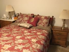 Bed, headboard, night stands, lamps, mattress & box springs