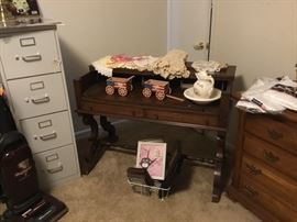 File cabinet, vintage fold top desk, miscellaneous