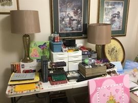 Duck prints, lamps, office items