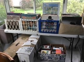 Many LP's, 78's, books, christmas trees