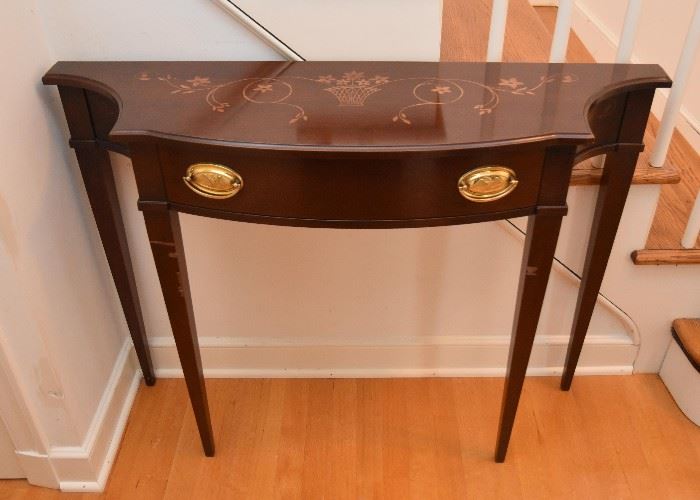 Inlaid Mahogany Federal / Sheraton Style Console Table with Drawer (Flower Basket Motif)