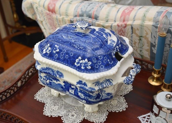 Antique Blue Transferware Soup Tureen by Copeland, England (Spode's Tower Pattern)