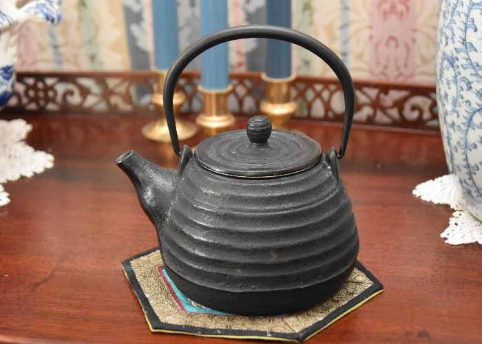 Asian Cast Iron Black Ripple Teapot