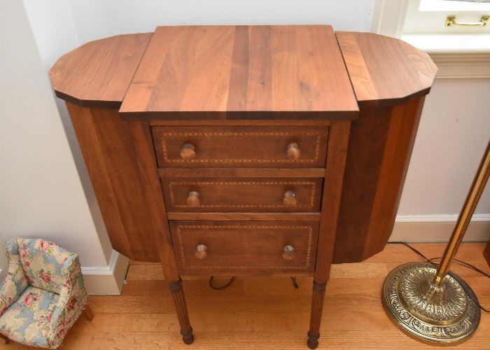 Antique Sheraton Style Inlaid Martha Washington Sewing Cabinet