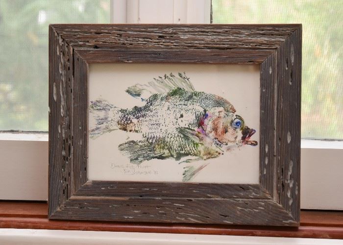 Original Framed (Fish) Artwork in Rustic Frame (Signed by Artist)