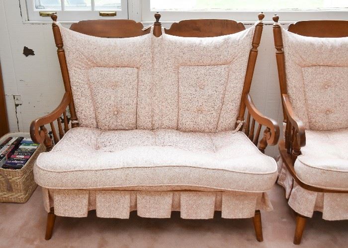 Vintage Wooden Country Style Settee with Cushions (Pair)